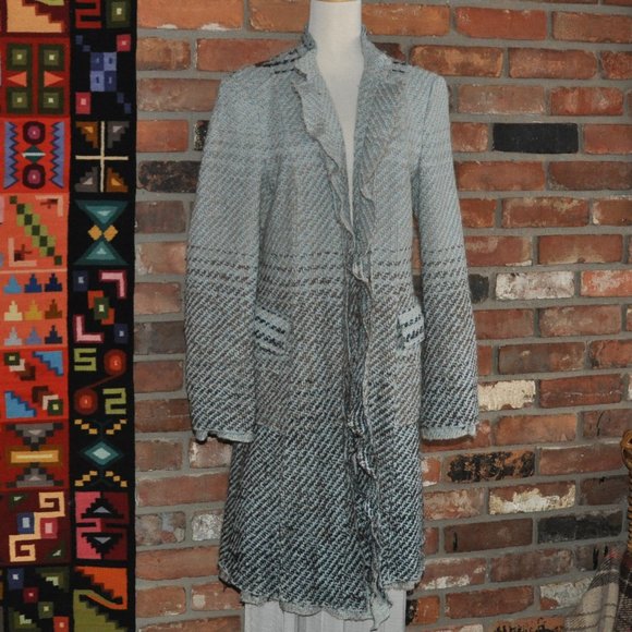 Strenesse Gabriele Strehle Wool Tweed Woven Wool Blend Midi Dress Pea Coat 40 - Picture 2 of 13